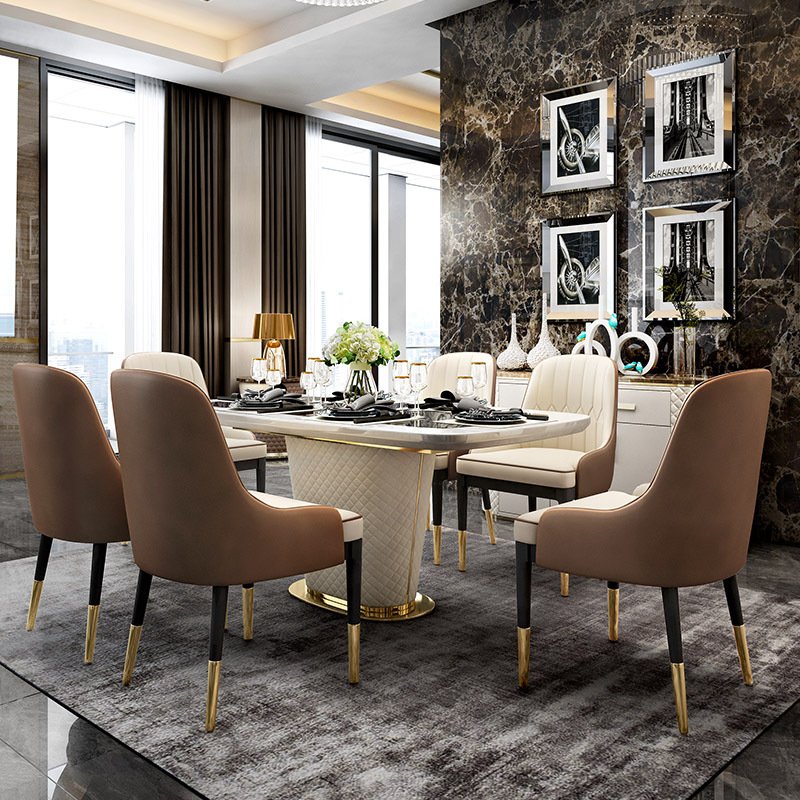 Post-modern Marble Dining-table Rectangular Light Luxury Dining Tables and Chairs Set Modern Simple Home Furniture 1 Piece