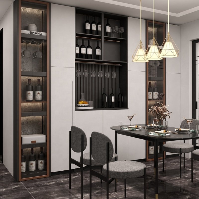 NAAFI customized wine cabinet with glass door Factory Directly Modern Design Matte PET Dining Table Cabinet