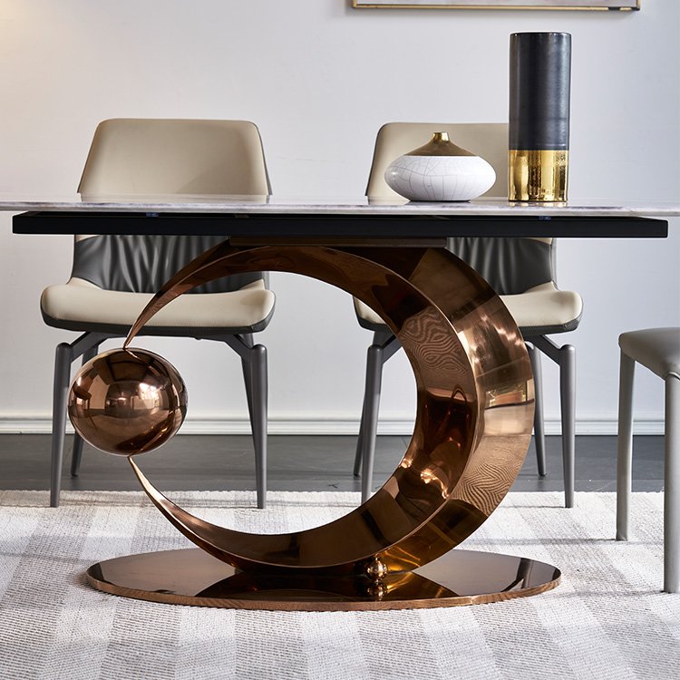 2024 new model furniture sets modern luxury gold stainless steel base artificial marble table top rectangle dining table