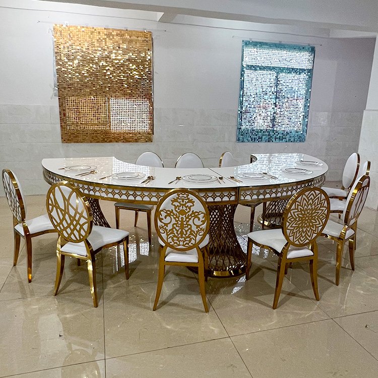 Modern Gold Party Event Restaurant Dinnning Chairs And Unique Tables Stainless Steel Wedding Tables