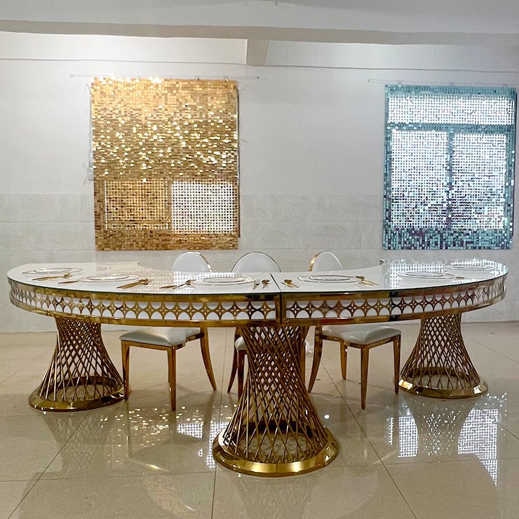 Modern Gold Party Event Restaurant Dinnning Chairs And Unique Tables Stainless Steel Wedding Tables