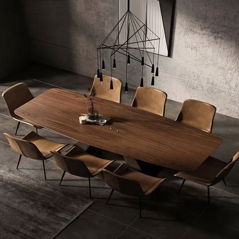 Nordic Solid Wood Dining Table Set Rectangle Walnut Long Table Restaurant Wooden Table For 8 People