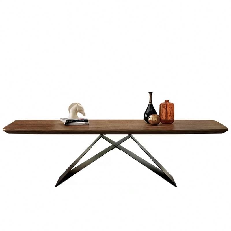 Nordic Solid Wood Dining Table Set Rectangle Walnut Long Table Restaurant Wooden Table For 8 People