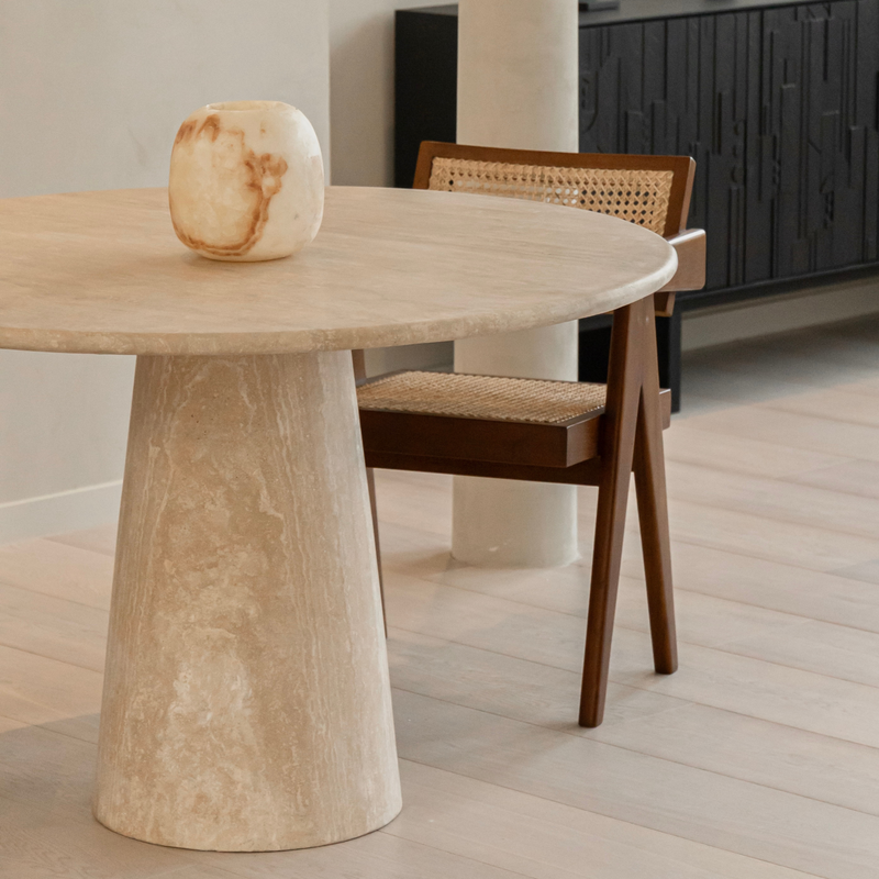 SHIHUI Luxury Beige Travertine Cylinder Dining Table Customized Honed Round Modern Style Home Hotel Use High Quality Furniture