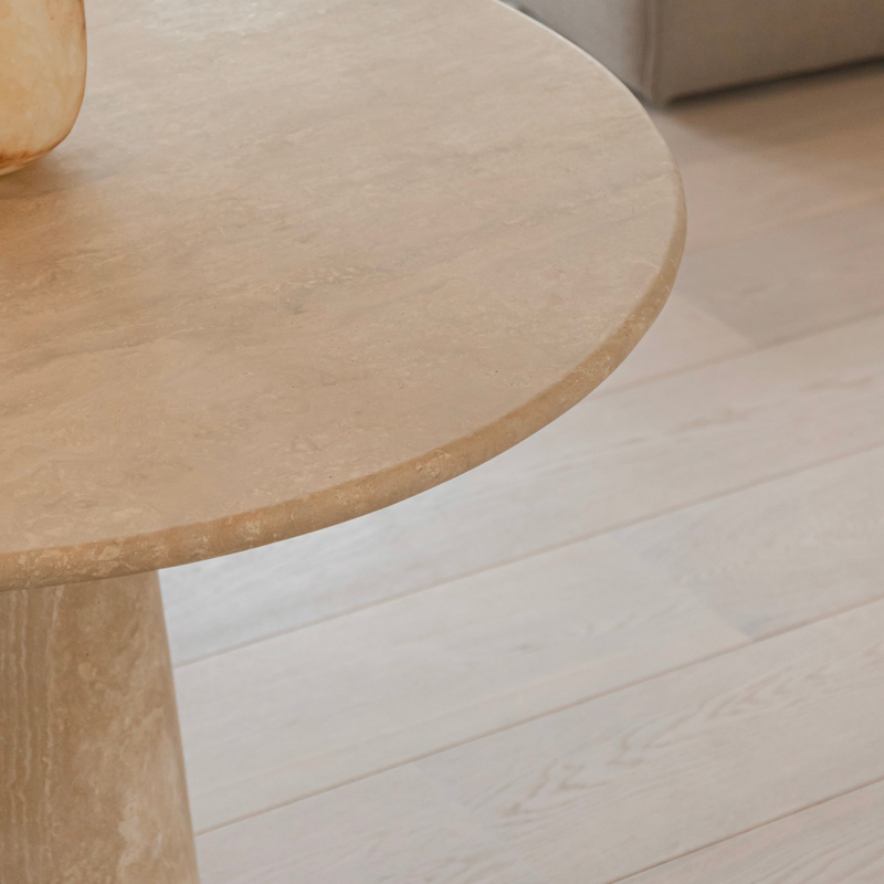 SHIHUI Luxury Beige Travertine Cylinder Dining Table Customized Honed Round Modern Style Home Hotel Use High Quality Furniture