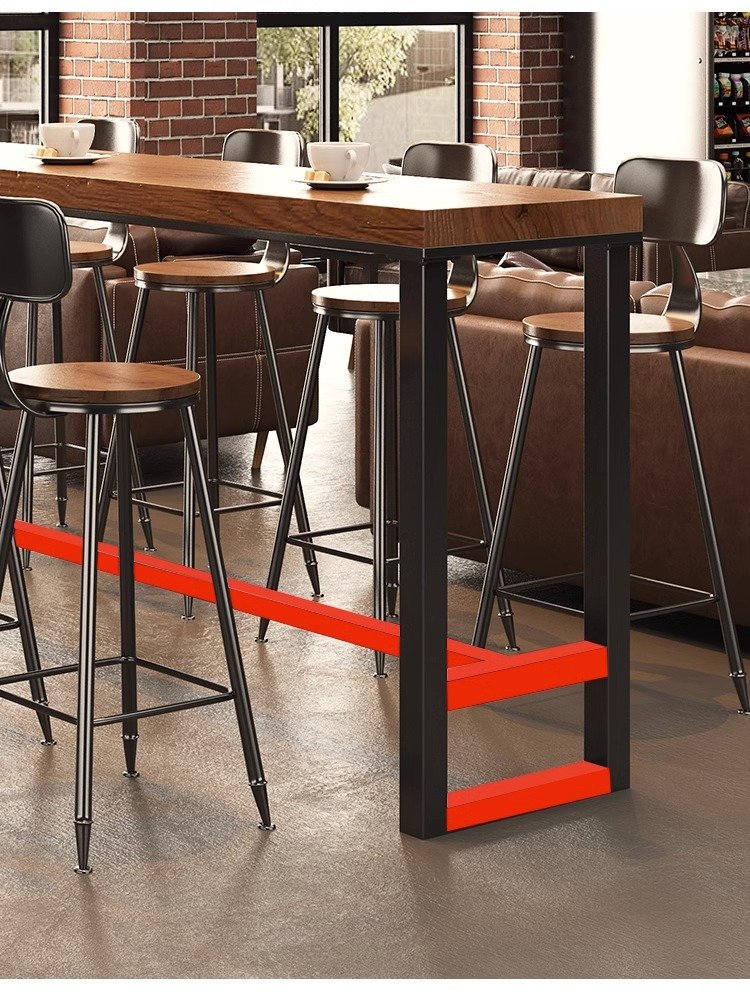 2023 The latest American solid wood bar table industrial style bar wall long table retro cafe high table and chair combination