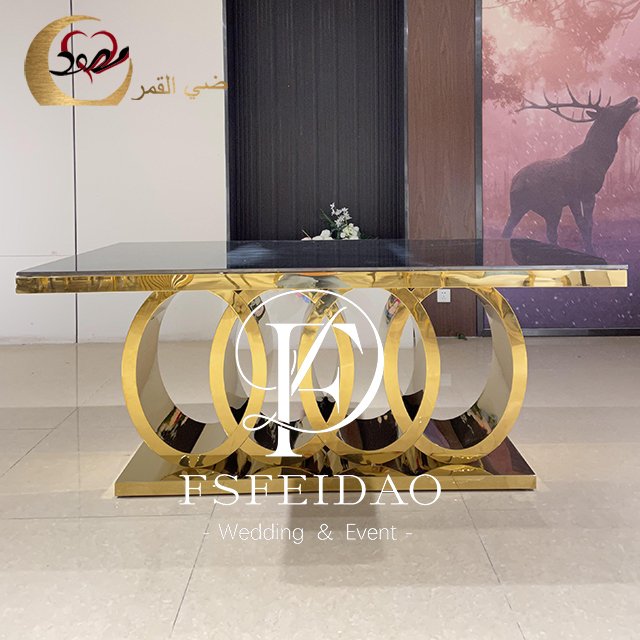 Mirror gold stainless steel 12 seater gold dining table luxury