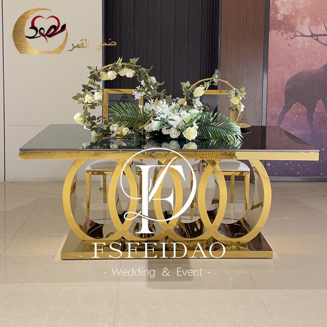 Mirror gold stainless steel 12 seater gold dining table luxury