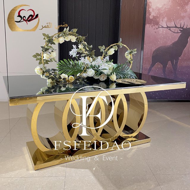 Mirror gold stainless steel 12 seater gold dining table luxury