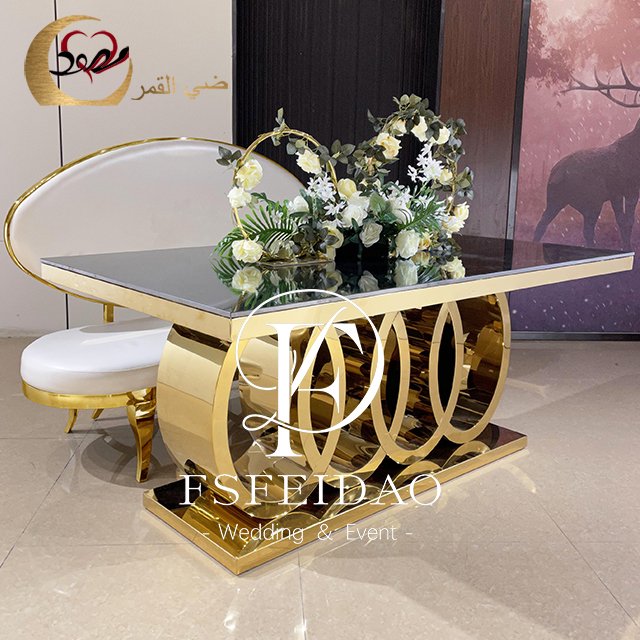 Mirror gold stainless steel 12 seater gold dining table luxury