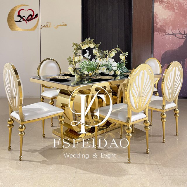 Mirror gold stainless steel 12 seater gold dining table luxury