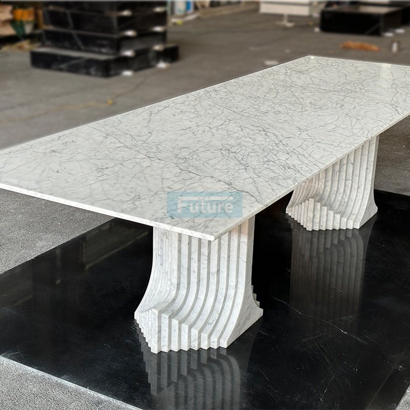 Luxury Stone Rectangle Marble Dining Table Exquisite Design Carrara Marble Dining Table For Home Kitchen Party Hotels Use