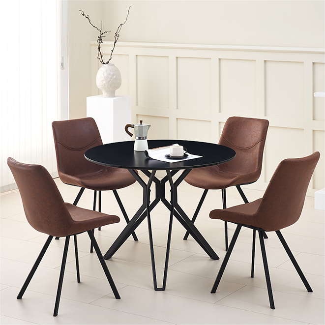 New Modern Nordic Kitchen Dinning Room 4 Seater Dining Table And Chairs Set Unique Metal Pedestal Round Black Dining Table