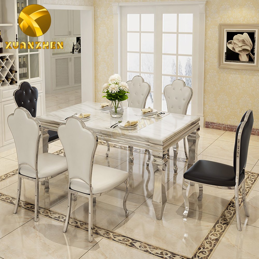 Stainless steel dining room furniture luxury dinning table set modern dining table set restaurant marble dining tables