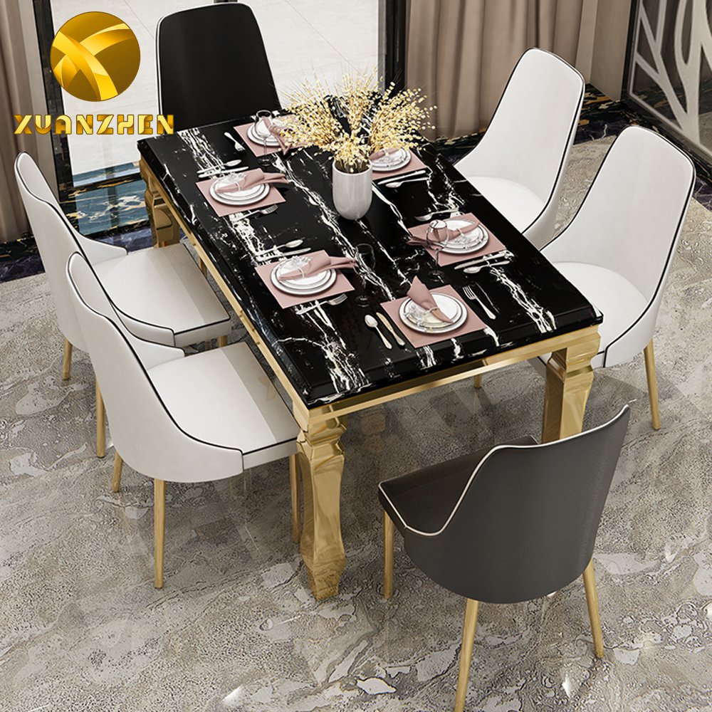 Stainless steel dining room furniture luxury dinning table set modern dining table set restaurant marble dining tables