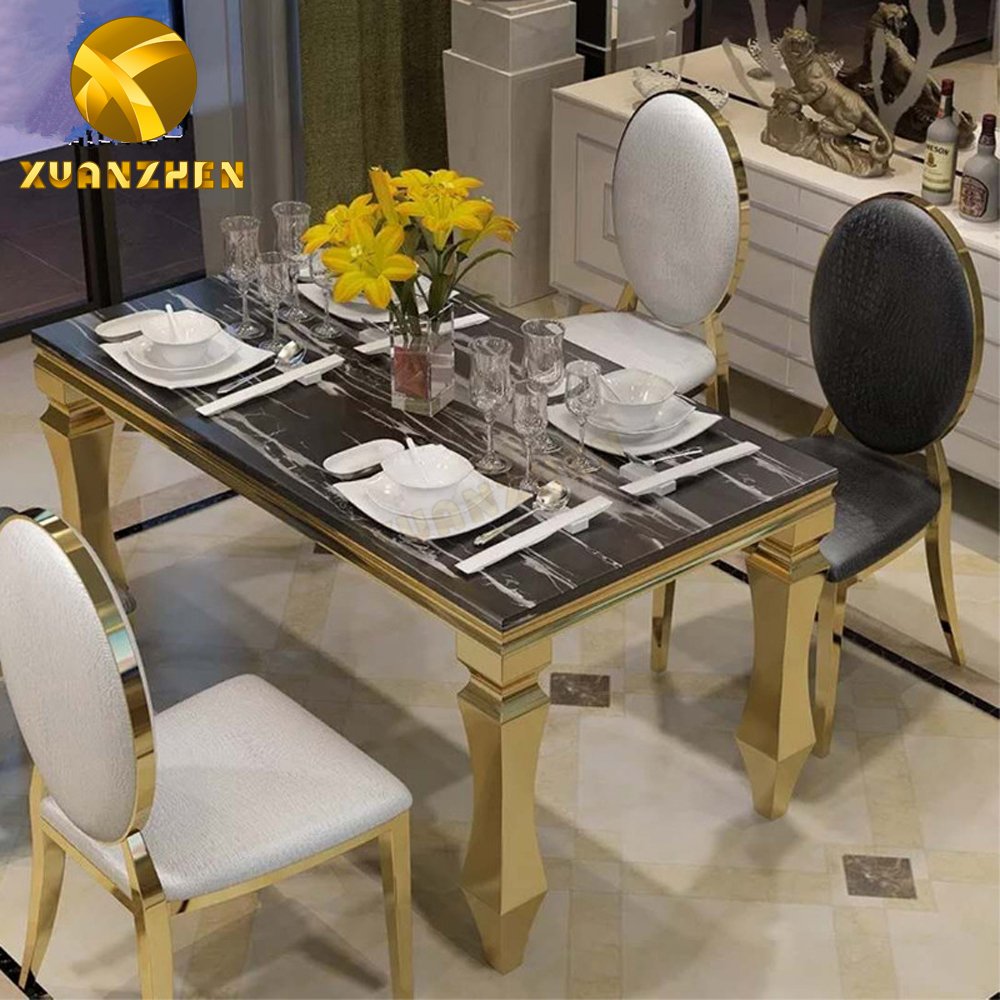 Stainless steel dining room furniture luxury dinning table set modern dining table set restaurant marble dining tables