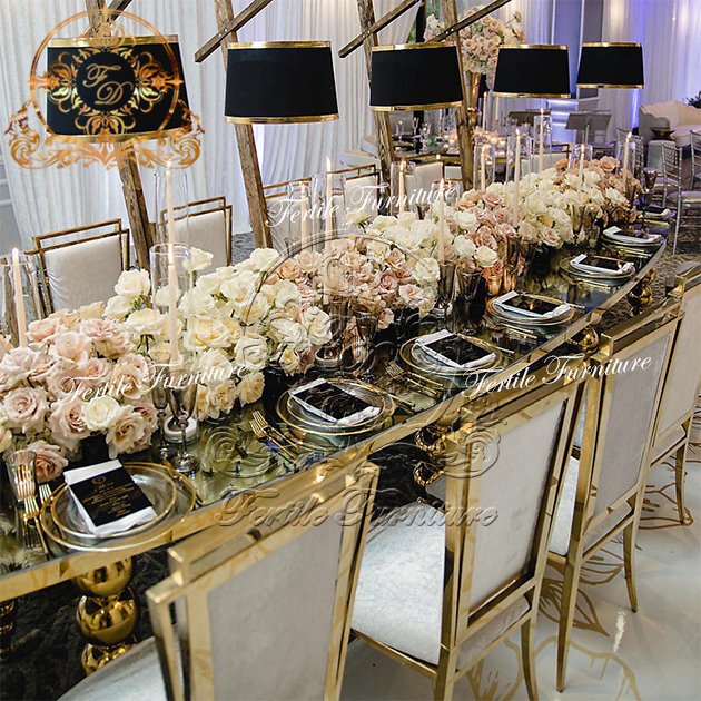 Long Oval Shape Design Luxury Wedding Decor Hall Glass Dining Table