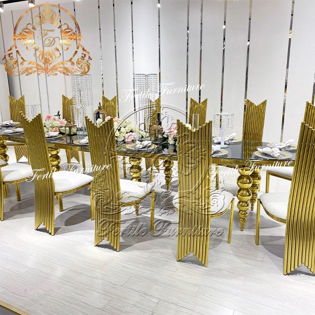 Long Oval Shape Design Luxury Wedding Decor Hall Glass Dining Table