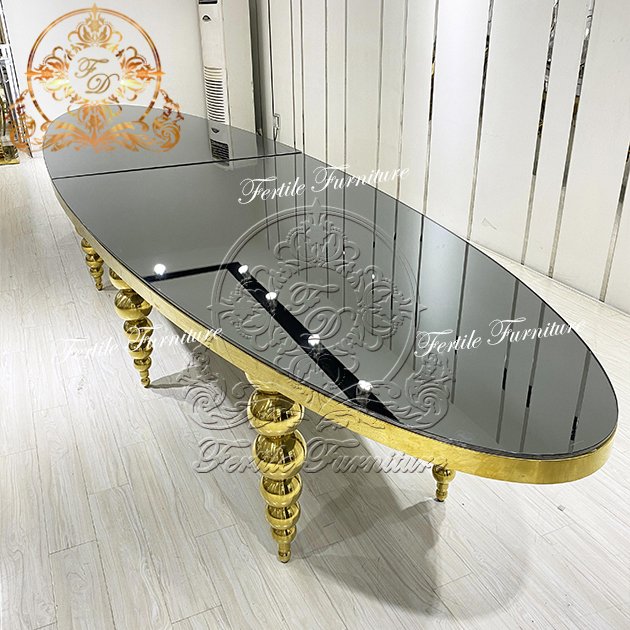 Long Oval Shape Design Luxury Wedding Decor Hall Glass Dining Table