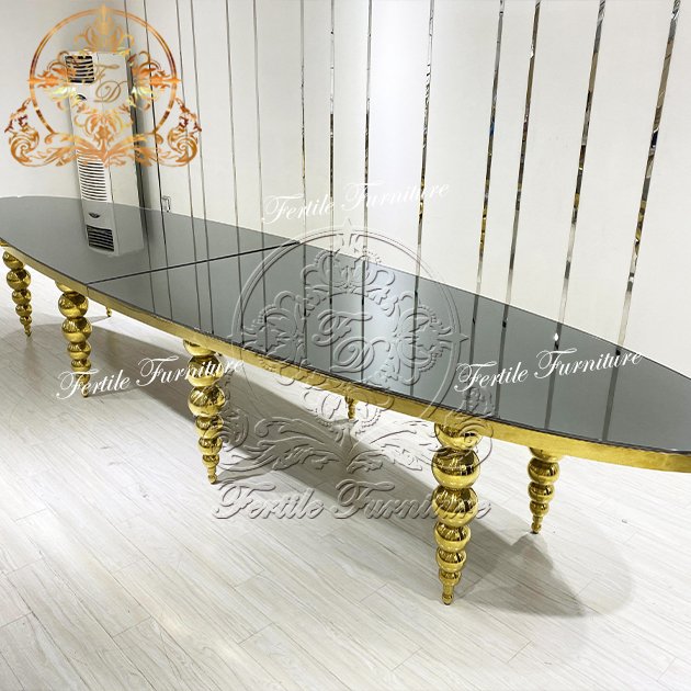 Long Oval Shape Design Luxury Wedding Decor Hall Glass Dining Table