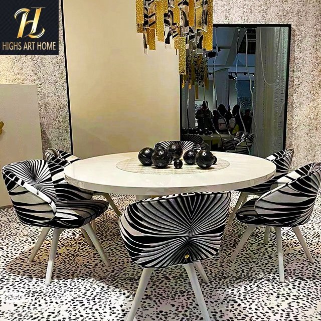 Italian Restaurant Luxury Stone Round Table Marble Home Table With Turntable Table For 6 People For Villa Dining room