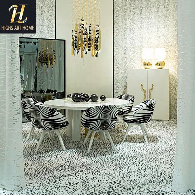 Italian Restaurant Luxury Stone Round Table Marble Home Table With Turntable Table For 6 People For Villa Dining room