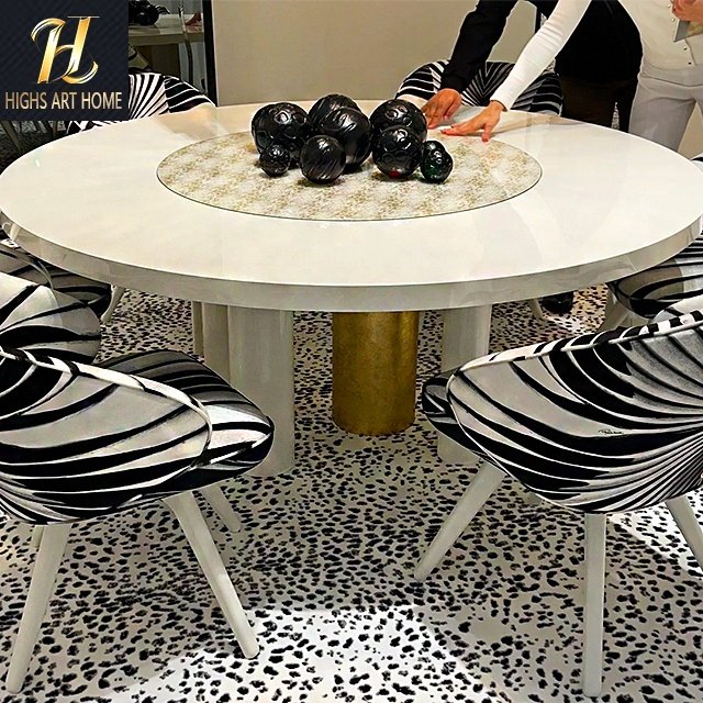 Italian Restaurant Luxury Stone Round Table Marble Home Table With Turntable Table For 6 People For Villa Dining room