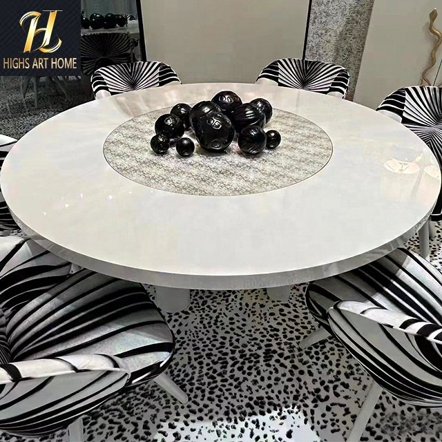 Italian Restaurant Luxury Stone Round Table Marble Home Table With Turntable Table For 6 People For Villa Dining room