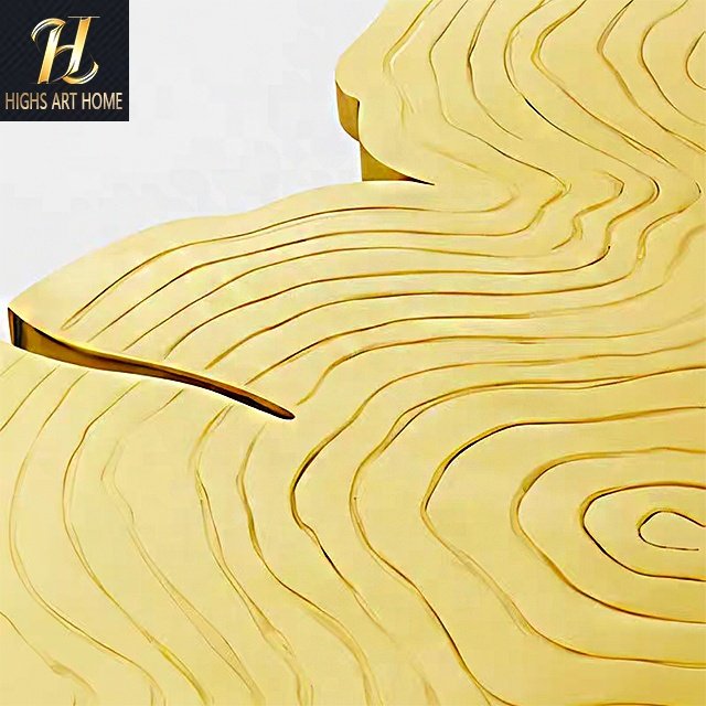 Italian Luxury House Stainless Steel Etched Gold Plated Special-Shaped Table Designer Creative Ring 6 People Table