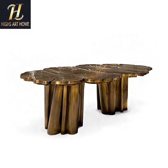 Italian Luxury House Stainless Steel Etched Gold Plated Special-Shaped Table Designer Creative Ring 6 People Table