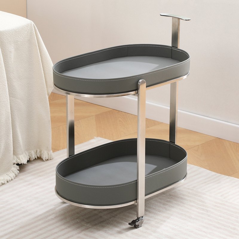 Three-layer PU Material Stainless Steel Frame Food Side Round Wheels Storage Corner Coffee Table