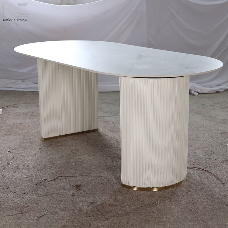 White Modern Luxury Kitchen White Oval Dinning Room Furniture Circular 4 6 Seater Marble Top Dining Table And Chair Set For 6