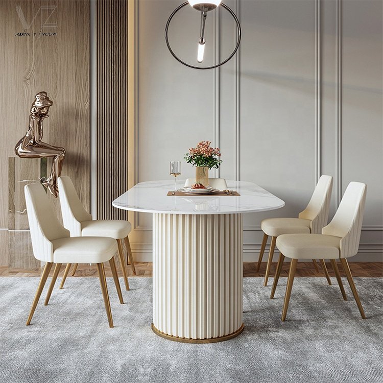 White Modern Luxury Kitchen White Oval Dinning Room Furniture Circular 4 6 Seater Marble Top Dining Table And Chair Set For 6