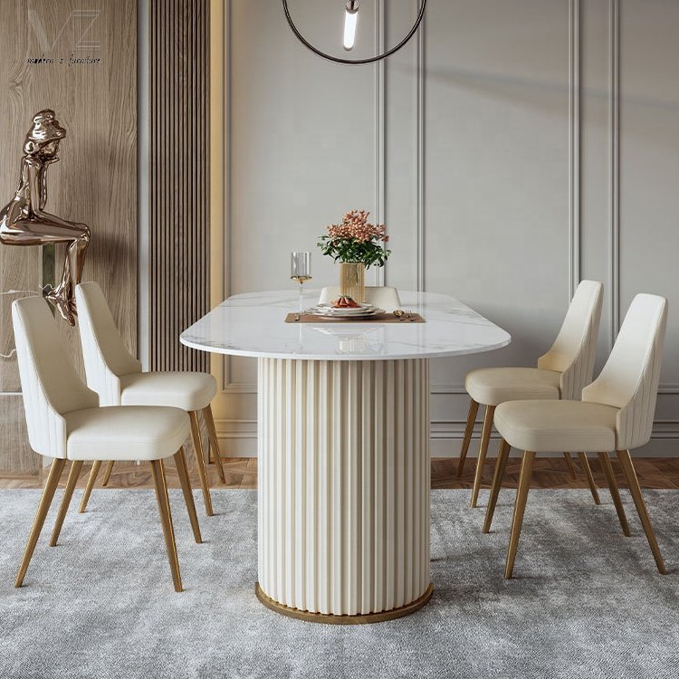 White Modern Luxury Kitchen White Oval Dinning Room Furniture Circular 4 6 Seater Marble Top Dining Table And Chair Set For 6