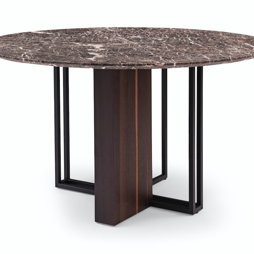 Wholesale Nordic Light Luxury Modern Metal Dinning and Chair Set Home Hotel Furniture Round Rock Slate Marble Dining Table