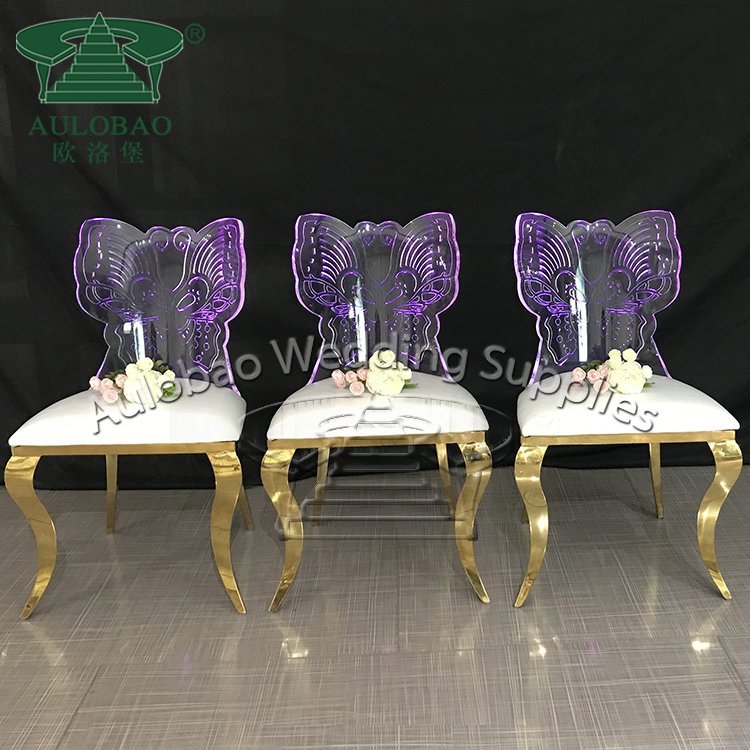 LED Light Butterfly back wholesale wedding transparent clear acrylic chairs