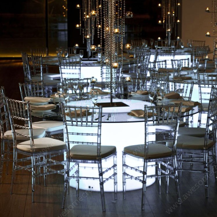 remote control glowing light up led dining table round glass top