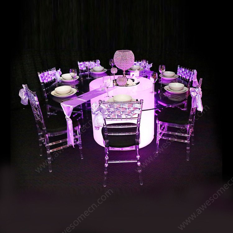 remote control glowing light up led dining table round glass top