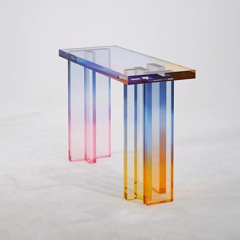 Gradient Console Table Luxurious Living Room Furniture Modern Rainbow Iridescent Acrylic Dining Tables