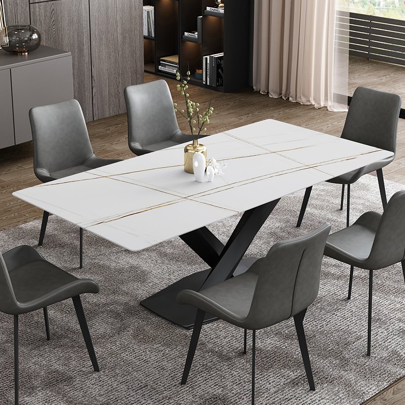 Italian Designer Stainless Steel Rectangular Dining Table Minimalist Rock Plate Light Luxury Chair Combination Small Apartment