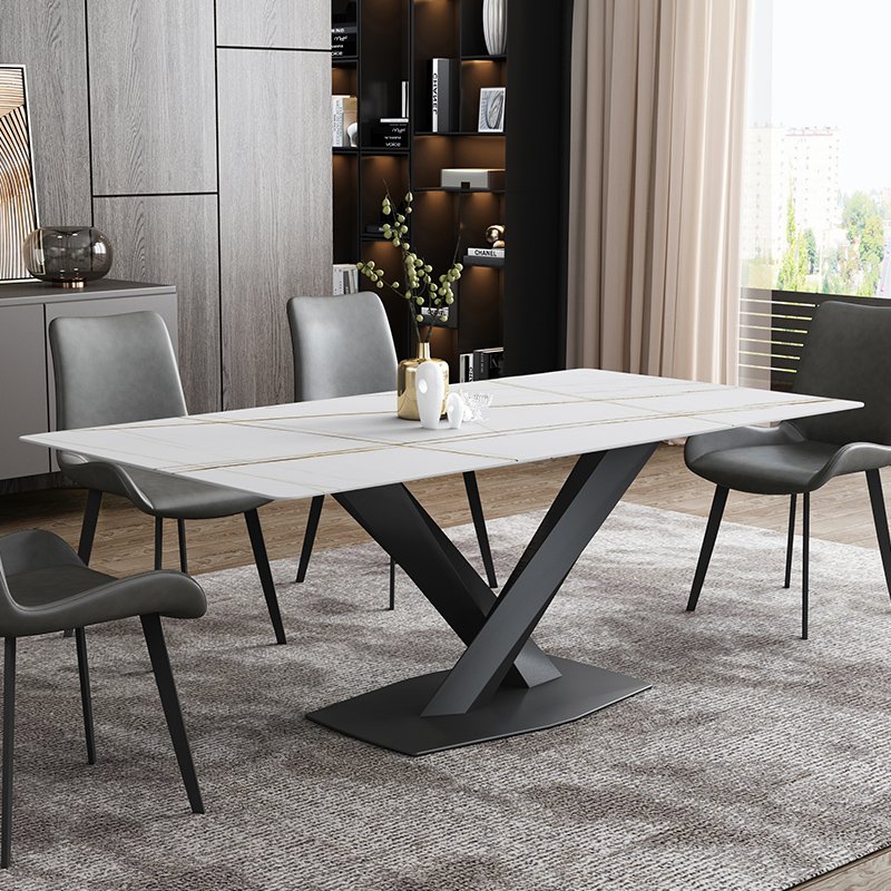 Italian Designer Stainless Steel Rectangular Dining Table Minimalist Rock Plate Light Luxury Chair Combination Small Apartment