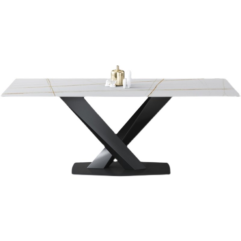 Italian Designer Stainless Steel Rectangular Dining Table Minimalist Rock Plate Light Luxury Chair Combination Small Apartment