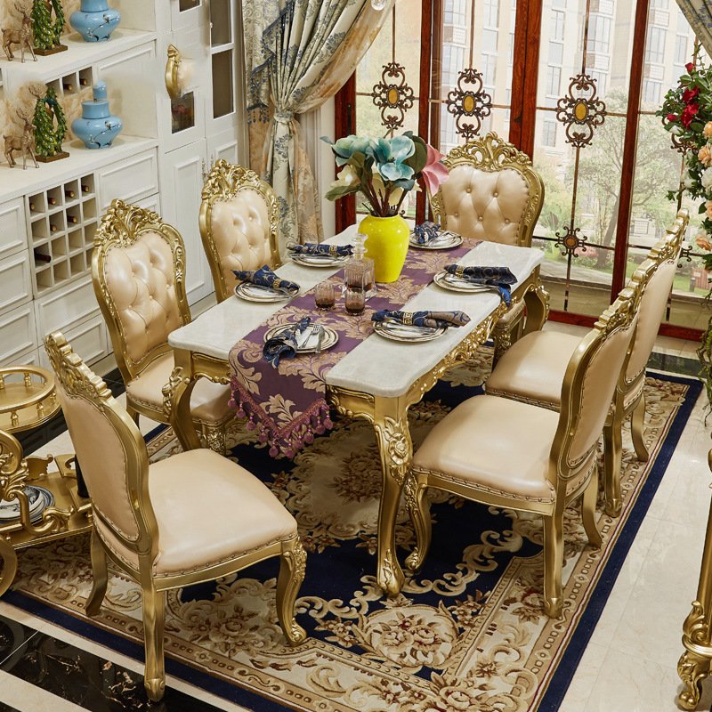 Italy Master Design Luxury Home Use Dining Table European Marble Stone Top Wooden Base Dinner Table Sets Dining Room Furniture
