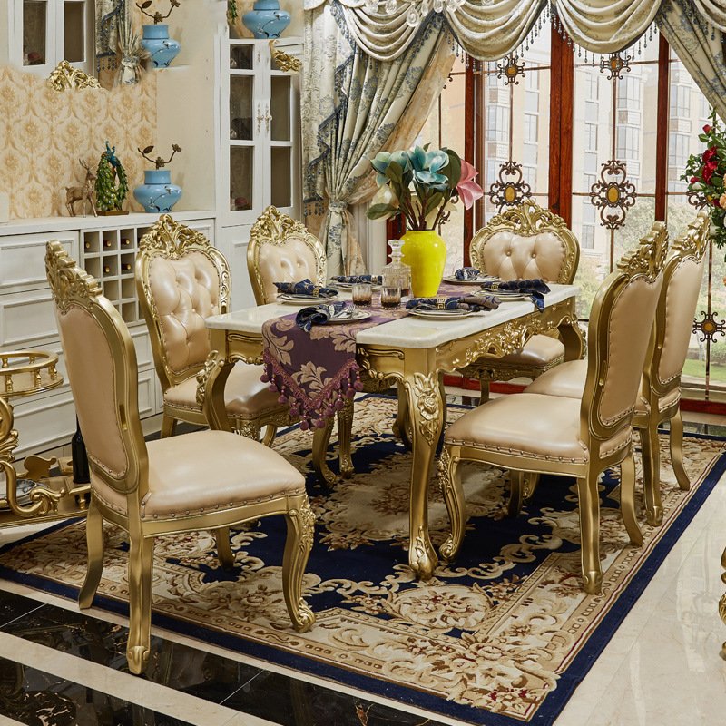 Italy Master Design Luxury Home Use Dining Table European Marble Stone Top Wooden Base Dinner Table Sets Dining Room Furniture
