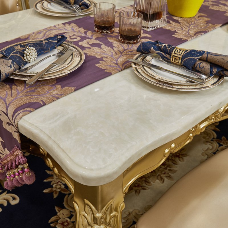 Italy Master Design Luxury Home Use Dining Table European Marble Stone Top Wooden Base Dinner Table Sets Dining Room Furniture