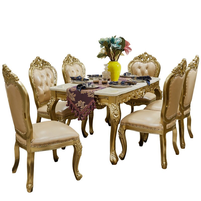 Italy Master Design Luxury Home Use Dining Table European Marble Stone Top Wooden Base Dinner Table Sets Dining Room Furniture
