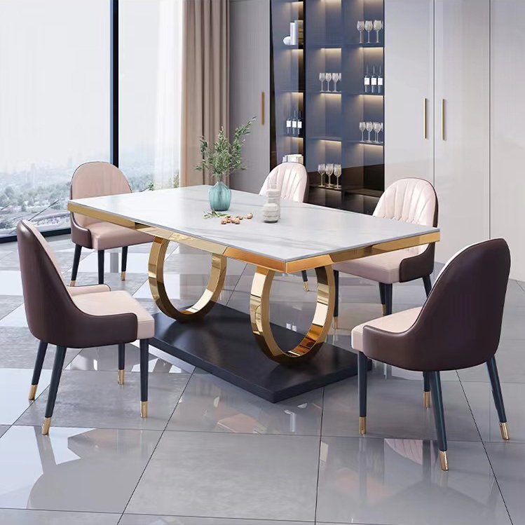 Factory Hot Home Furniture Luxury Dining Table Designs Stainless Steel Base Marble Dining Table for dining room