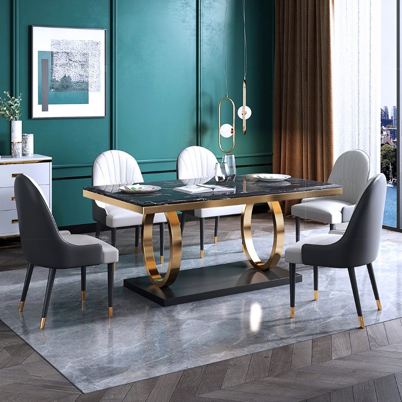 Factory Hot Home Furniture Luxury Dining Table Designs Stainless Steel Base Marble Dining Table for dining room