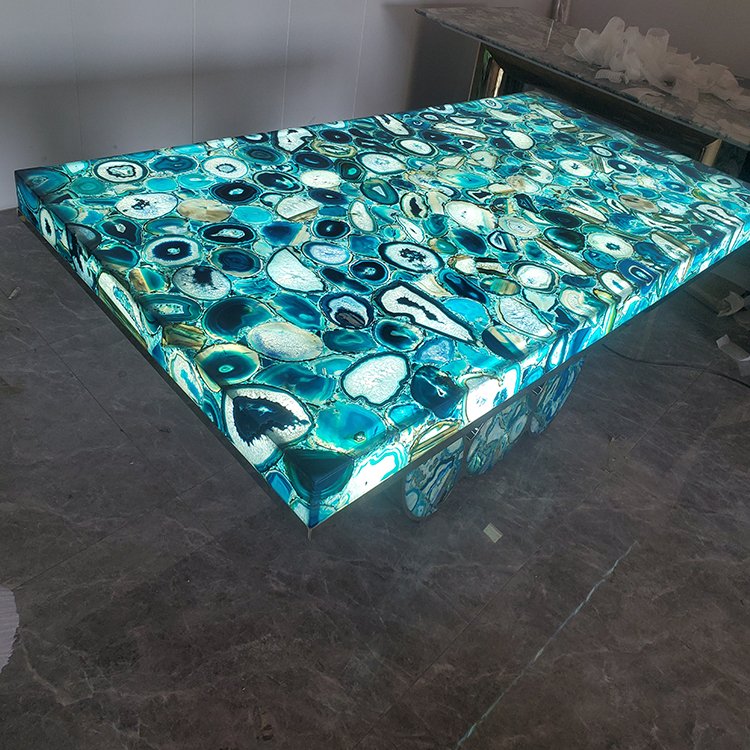 Luxury Modern Agate Stone Dining Table Top Semi-Precious Stone Tables for Home Bar or Restaurant