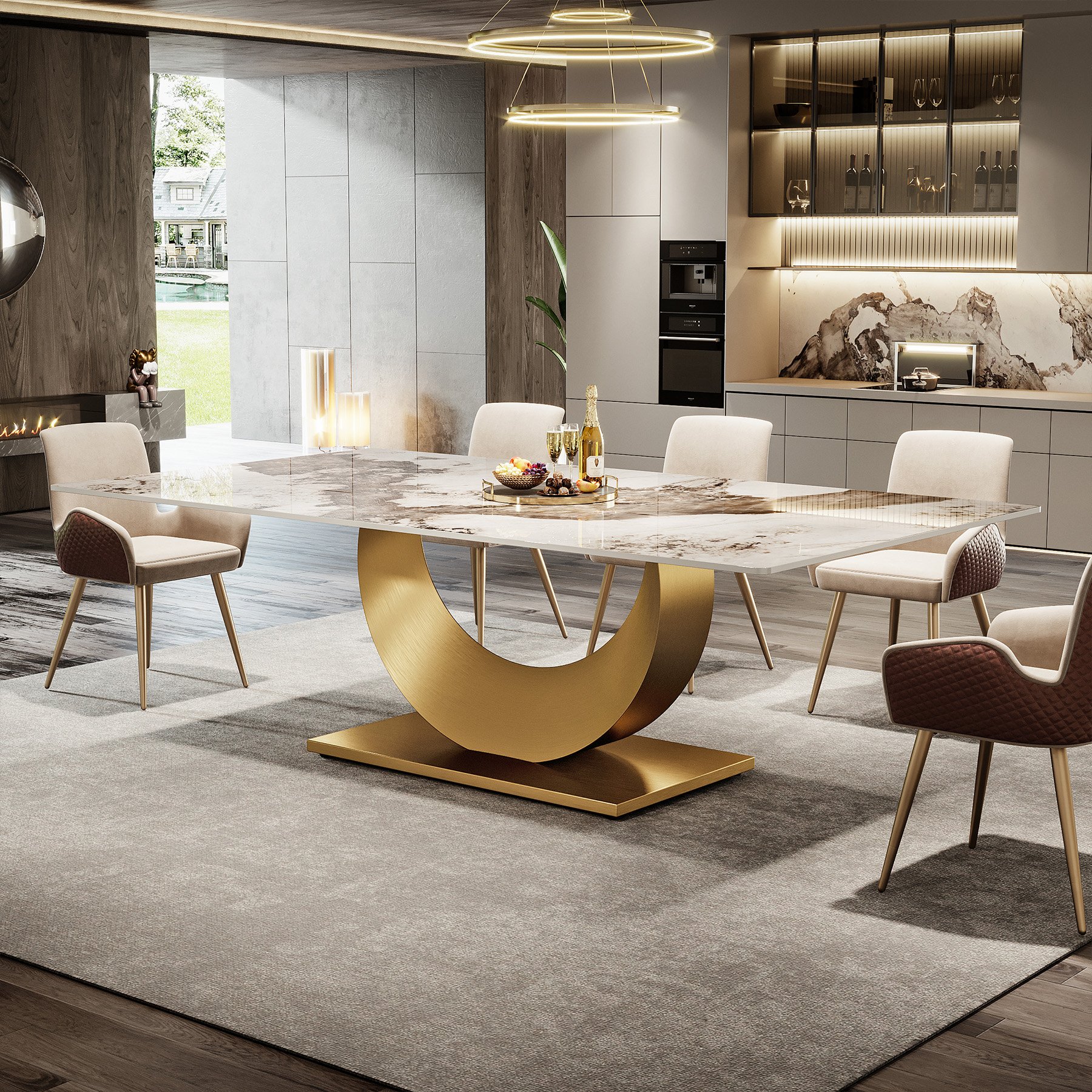 Luxury Furniture Manufacturer Factory Modern Sintered Stone Mable Top Dining Table For Home